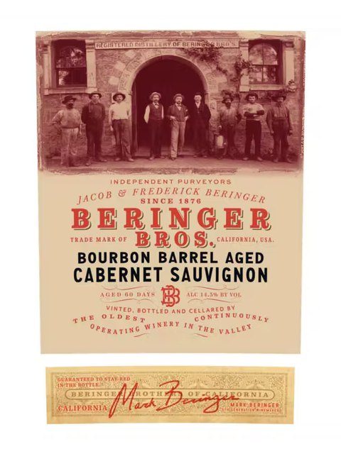 DAMAGED LABEL: Beringer Bros. Bourbon Barrel Aged Cabernet Sauvignon 2023 (750 ml)