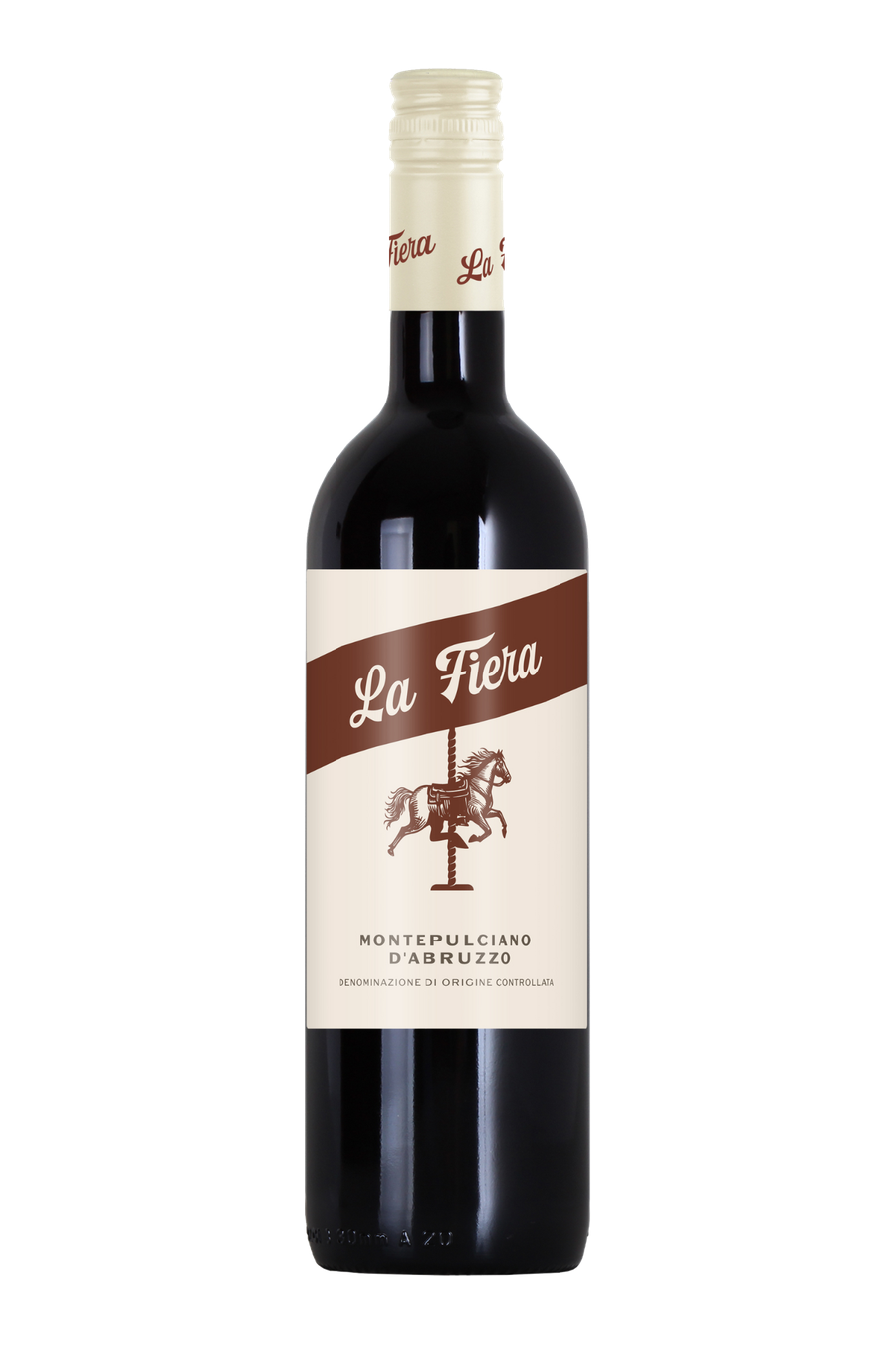 La Fiera Montepulciano d'Abruzzo wine bottle with carousel horse label