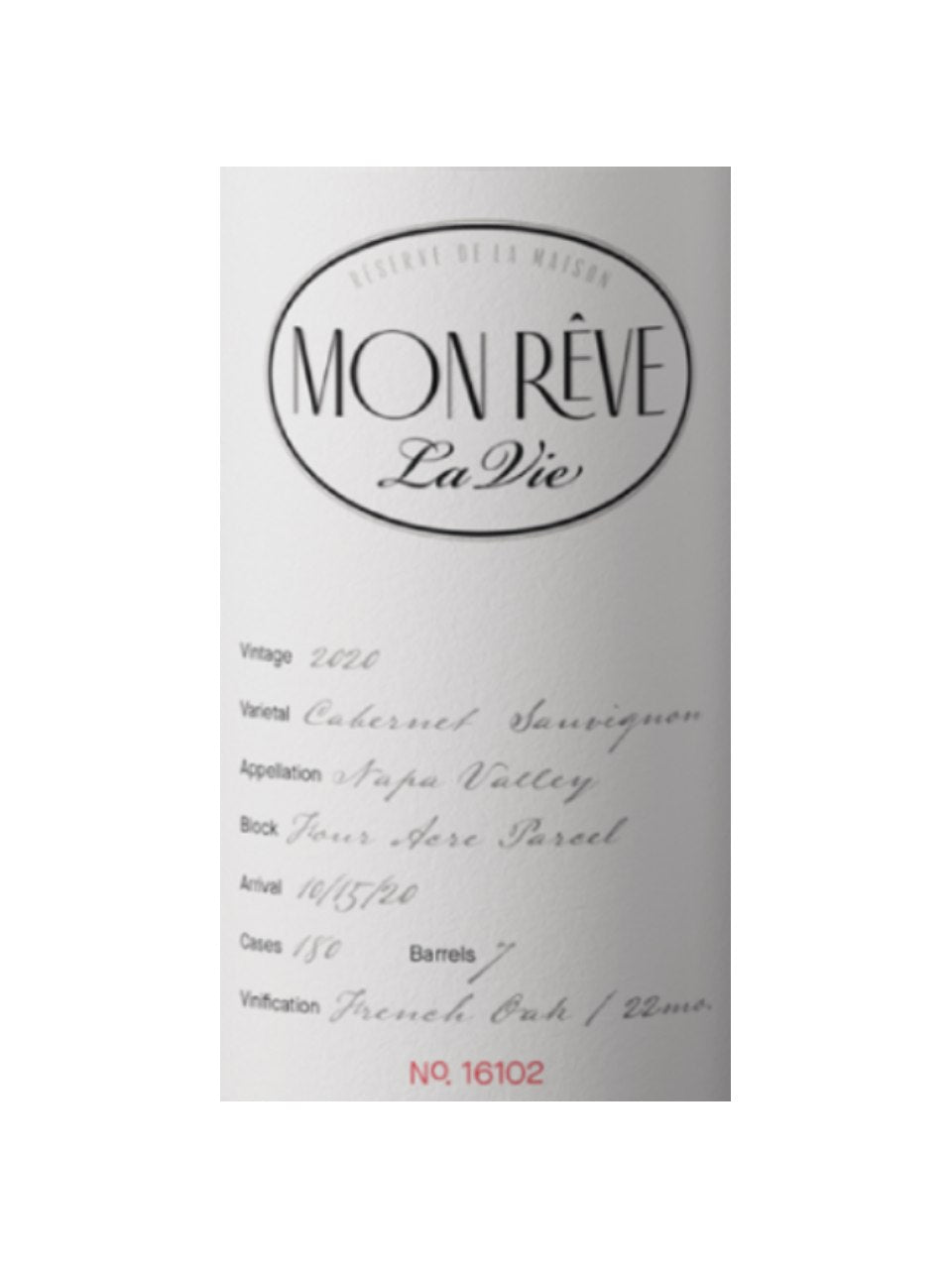DAMAGED LABEL: Mon Rêve La Vie Cabernet Sauvignon 2020 (750 ml)