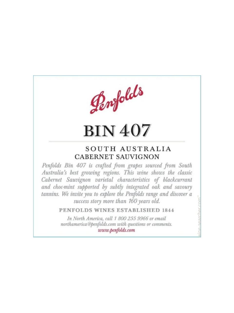 DAMAGED LABEL: Penfolds Bin 407 Cabernet Sauvignon 2017 (750 ml)