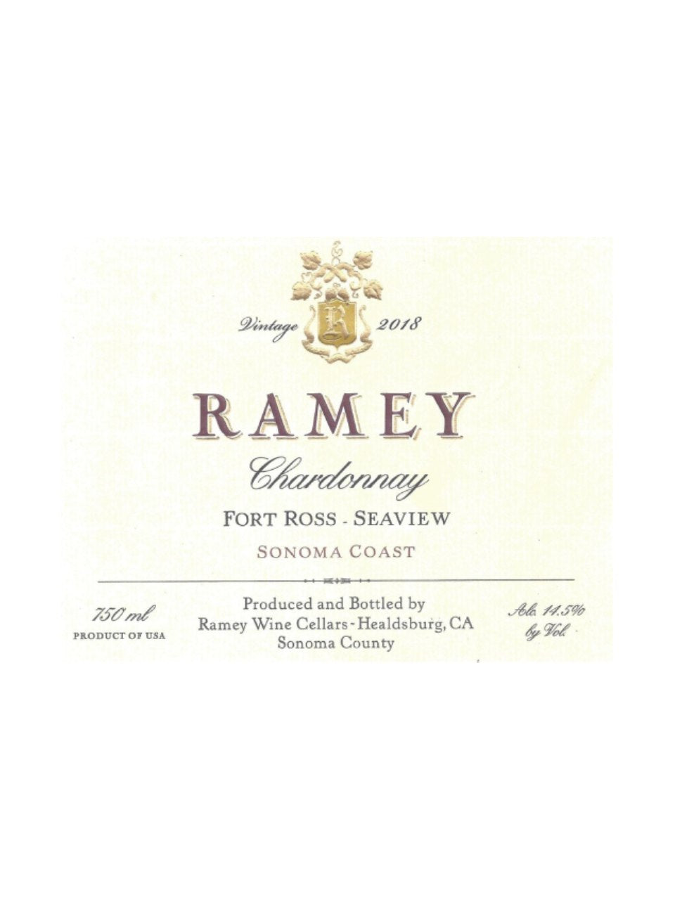 REMAING STOCK: Ramey Fort Ross Sonoma Coast Chardonnay 2018 (750 ml)
