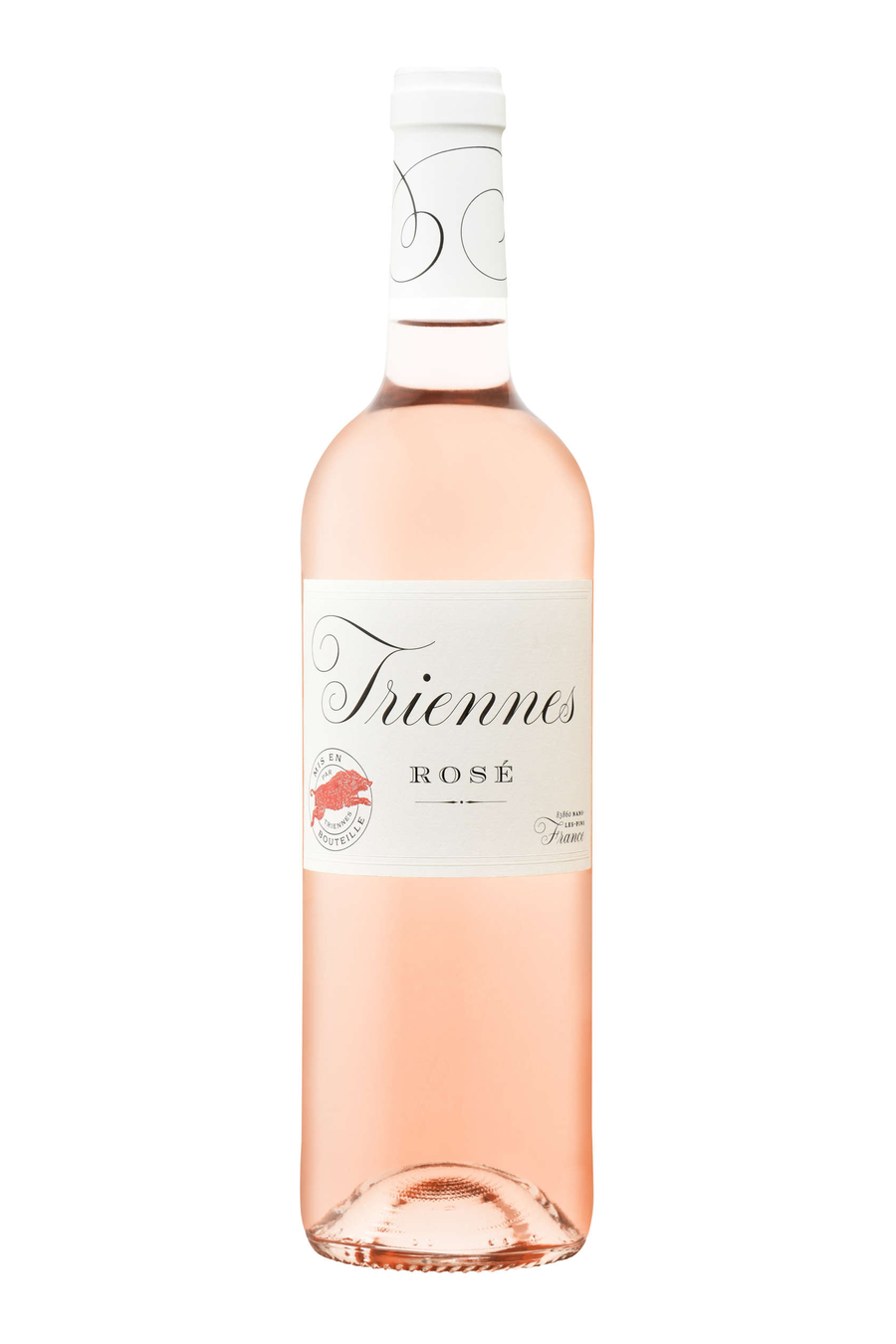 Triennes Rose wine bottle with pale pink wine and cream label
