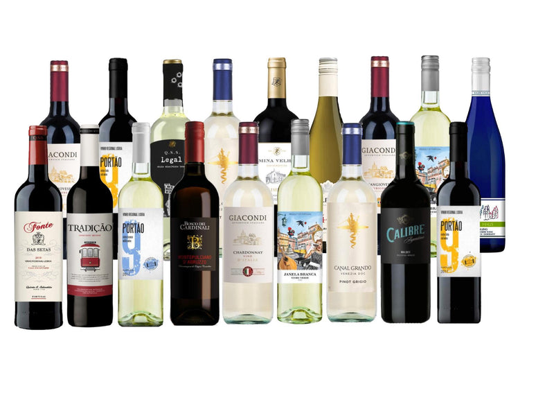 18 Bottle Ultimate Sampler Wine Set - Red Wine, White Wine, Or Mixed (750 ml)