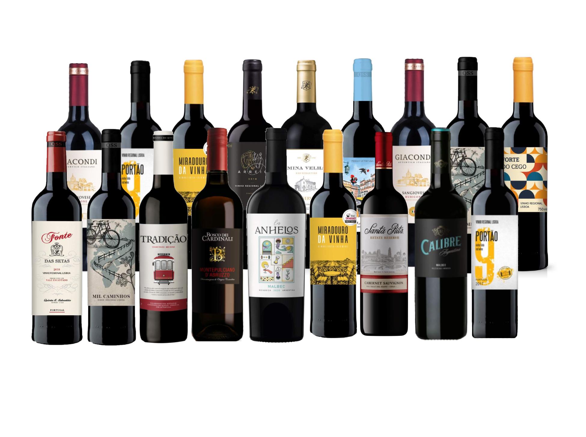 18 Bottle Ultimate Sampler Wine Set - Red Wine, White Wine, Or Mixed (750 ml)